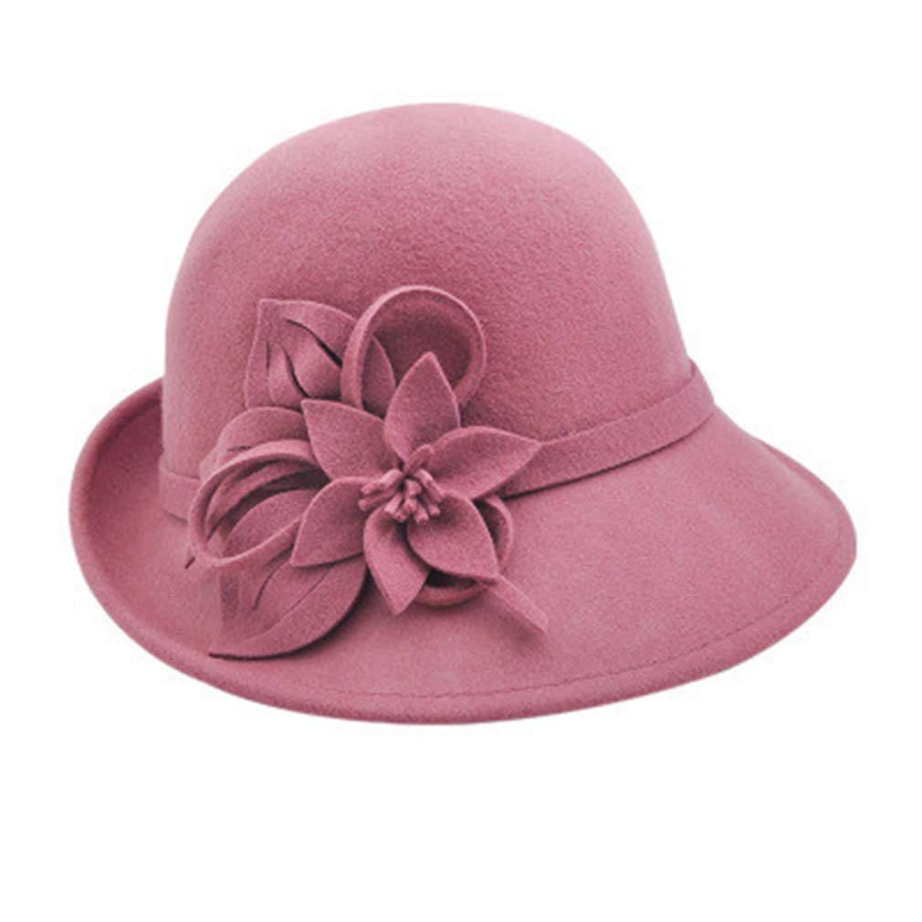 Ulalaza Women's 2-Purple Wool Felt Cloche Hat Winter Wide Brim Retro Flower Bowknot Vintage Bucket Hat Floppy Hat For