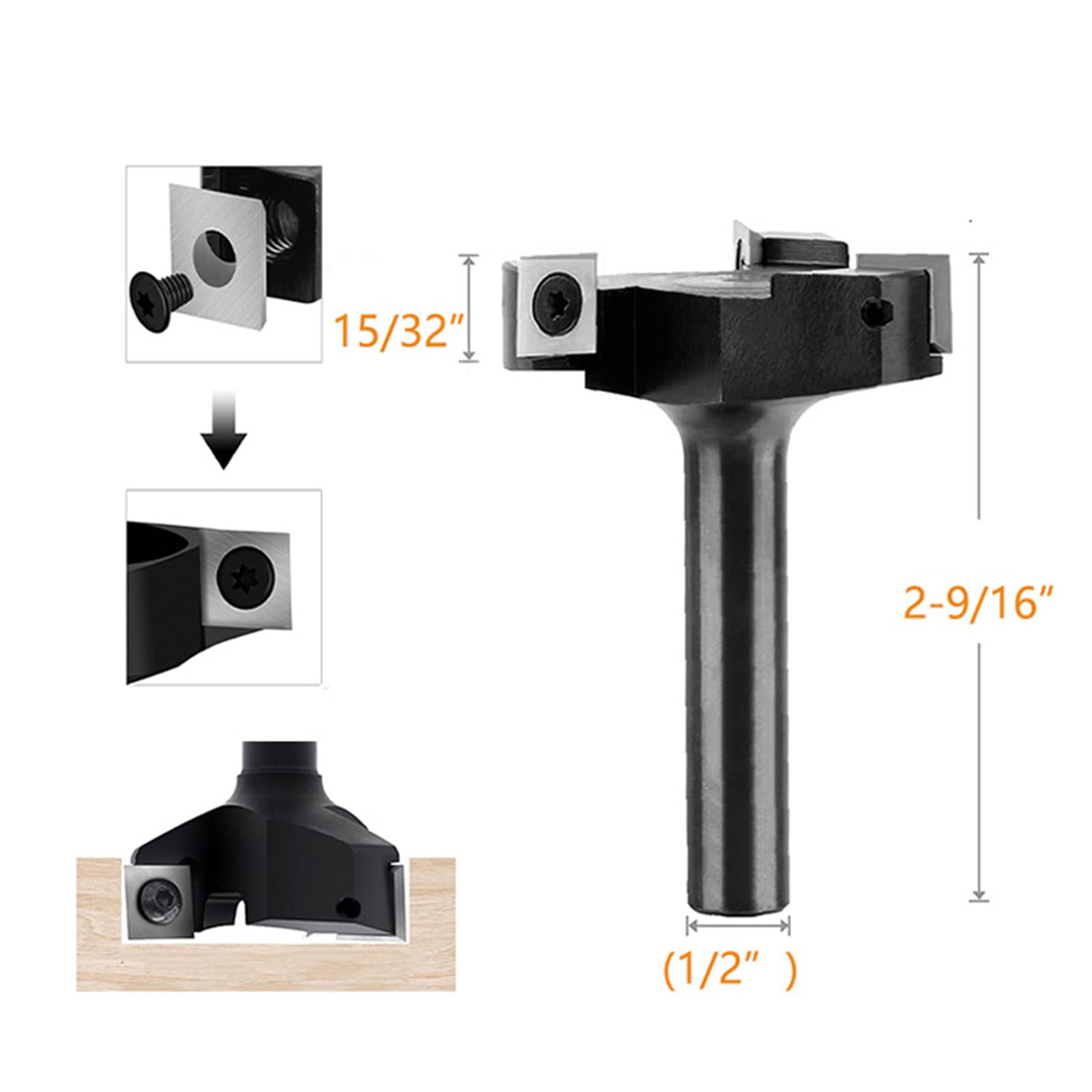 Wymienna wkładka w kształcie litery T spoilboard frez powierzchniowy 1/5.1 cm trzpień 61 mm szerokość cięcia dla wydajnego usuwania drewna bit