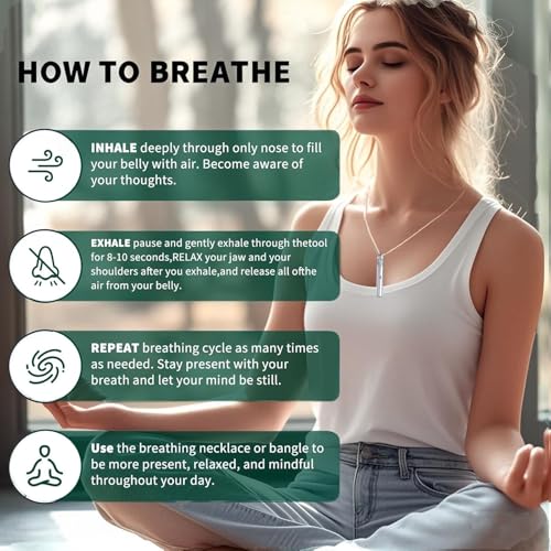 Stainless Steel Mindfulness Breathing Necklace for Anxiety Original Upgrades Breathlink with Essential Oil Diffuser Multifunctional Jewelry4