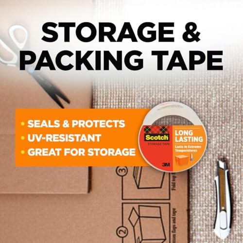 Scotch Long Lasting Storage Packaging Tape, 1.88" x 54.6 yd, Designed for Storage and Packing, Stays Sealed in Weather Extremes, 3" Core, Clear, 2 Rolls (3650-2) - image 2