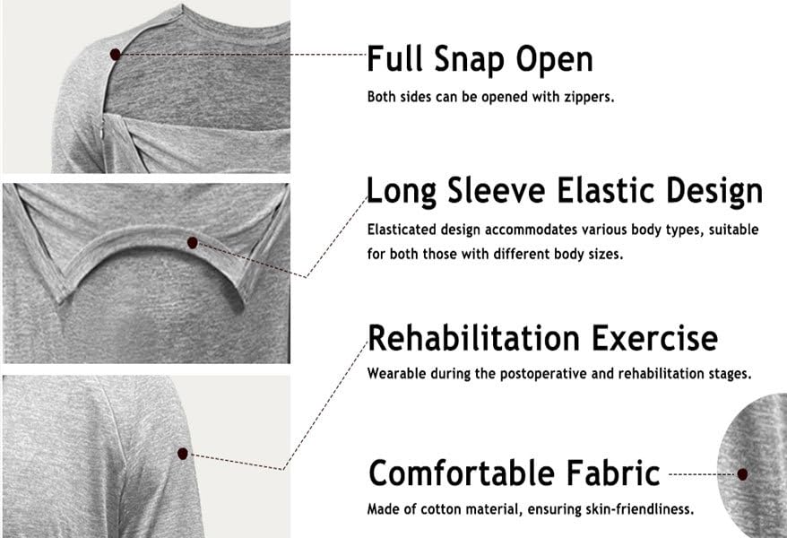 Chemo Shirt for Port Access Women Chemotherapy Chest Port Access Long Sleeve Shirt Men Side Zippers Full Open Chemo Clothing3