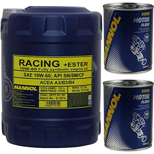 MANNOL Huile de moteur SAE 10W-60 RACING + ESTER, 10 l, huile de rinçage Motor Flush