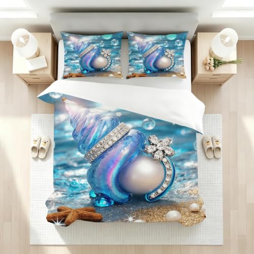 Ensemble de literie 160x200 conque bleue avec impression 3D et finitions soignées - 3