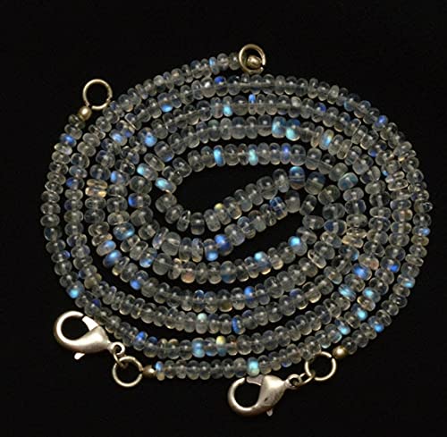 Pierre de lune blanche naturelle en perles rondelles lisses de 3 à 4mm sur fil 16''