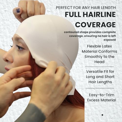 DELUVA Professional Latex Bald Cap FLESH TONE - for Cosplay, Halloween Costume, Special FX, Body Painting, Film & TV, Theatre. Unisex. Made in USA. (LARGE)