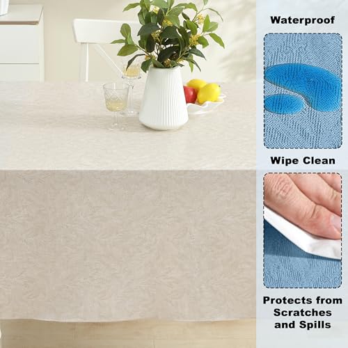 Newbridge Napa Leaf Taupe Vinyl Flannel Backed Tablecloth, 52 x 52 Inch Square, Hotel Quality Waterproof Indoor Outdoor Table Cover for Kitchen, Patio, Dining, BBQ by Newbridge - Image 3