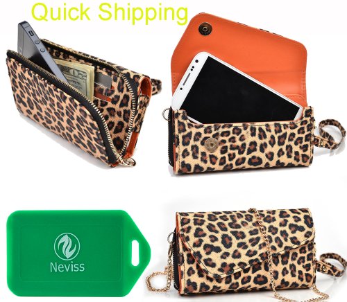 CROSS BODY WRISTLET/WALLET SMARTPHONE HOLDER|LEOPARD PRINT | UNIVERSAL FIT FOR Apple iPhone 5c