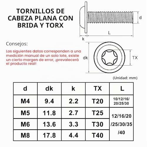 Miniatura 2 de Drenky Tornillos De Cabeza Alomada M5 Con Brida, 20 Unidades, M5 X 16 Mm, Torx Negro, Iso 7380-2, Acero Inoxidable A2 V2a