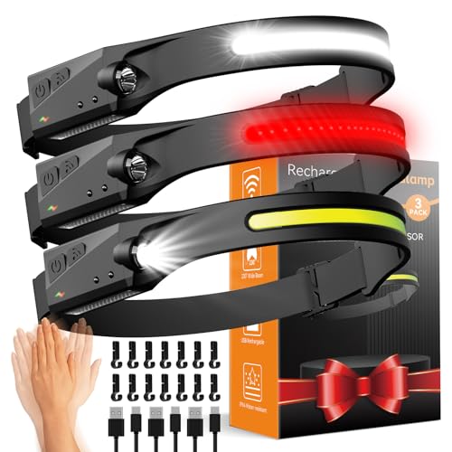 Rechargeable Headlamp 3 Pack with Wide Beam and Clips