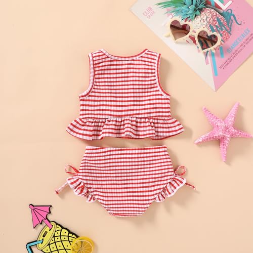 Image of HAPPYMA Baby Swimsuit Toddler Girl Bathing Suit Summer Stripe Bikini Set Beach Two Piece Swim Wear