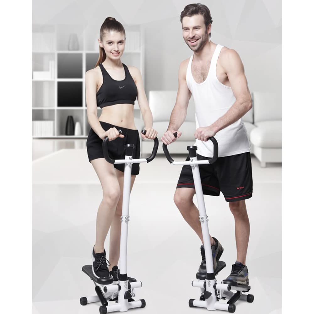 Stepper mit Power Ropes, Up-Down-Stepper mit Multifunktions-Display, Drehstepper & Sidestepper für Anfänger & Fortgeschrittene, Sport Geräte für Zuhause (Aufrechtem Handlauf+Trainingsseil)