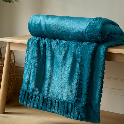 Catherine Lansfield Coperta in velluto e pelliccia sintetica, 150 x 200 cm, colore: foglia di tè