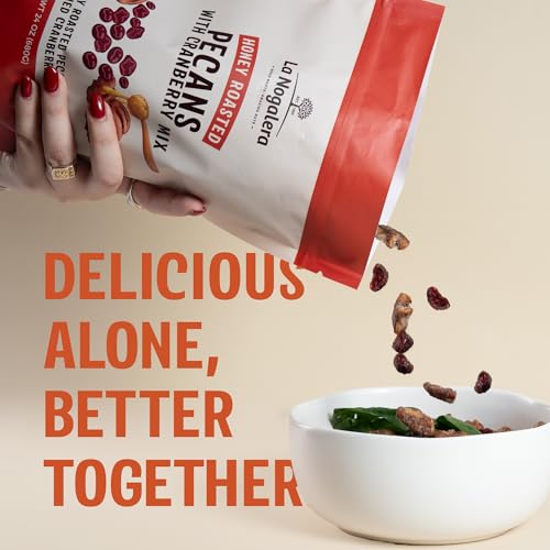 Honey Roasted Pecans & Cranberry Mix 24 oz (1.5 lbs) – Sweet & Crunchy Salad Topping with Dried Cranberries – Gourmet Snack Blend in Resealable Pouch by La Nogalera