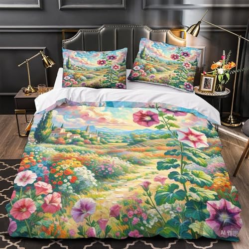 Housse de couette en microfibre douce motif pétunie 3D avec fermeture éclair
