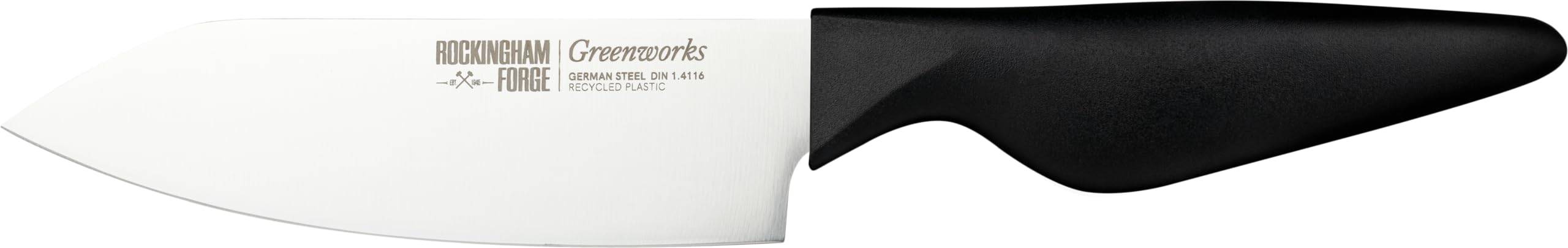 Rockingham Forge Greenworks Small Chef's Knife 15cm Blade, Black Recycled Plastic, German Stainless Steel, Dishwasher Safe