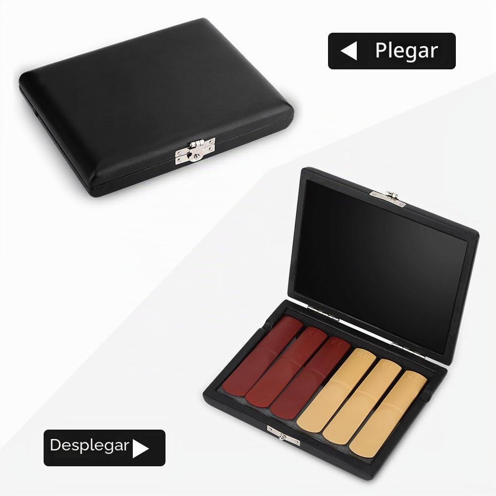 Funda de almacenamiento para cañas de clarinete, saxofón, organizador de cañas de piel sintética durable, ranuras para 6 cañas, para músicos, viajeros y estudiantes