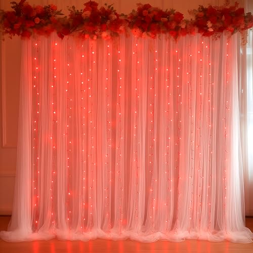 Image of Party Propz Red Curtain Lights for Decoration - 1 Pc, 9.8ft, USB Operated, 8 Modes, Remote Controlled Led Lights for Home Decorations, Anniversary Decoration Items for Room, Weddin Decoration Light