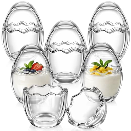 Yiyiring 6 Pcs Easter Glass Jars Easter Decorative Jars Egg Shape Jar with Lids Scented Candle Holder Storage for Chocolate Candy Sweets Gift Mini Eggs