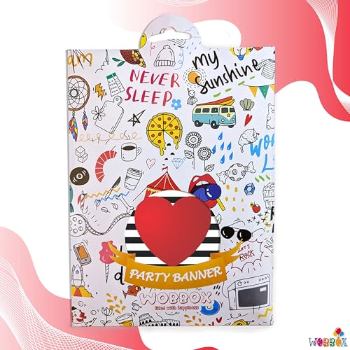 Image of Wobbox White & Black Line Pattern inchI Love You inch Bunting Banner for Anniversary, Pre-Wedding & Wedding, Love Banner for Decoration