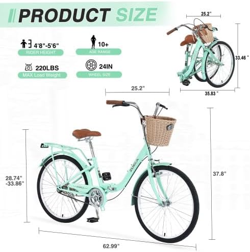 24 Inch/26 Inch Single Speed Folding Lady Bike, Durable Steel Frame,Compact Design for Easy Storage and Commuting