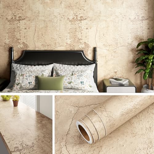 Livelynine Tan Concrete Wallpaper Peel and Stick Beige Tones Lime...