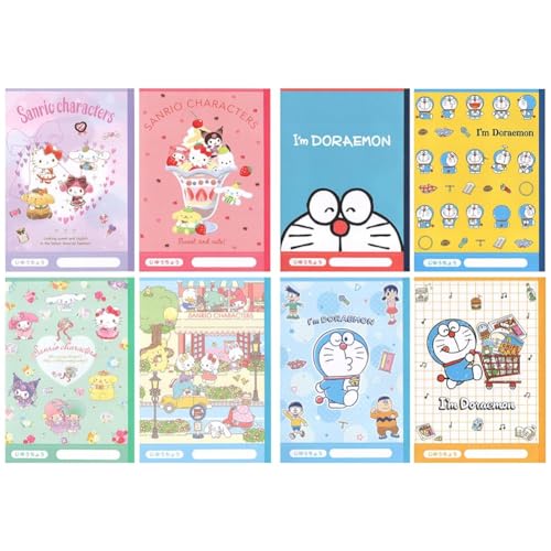 【セット買い】山野紙業 サンリオ じゆうちょう 無地 サンリオキャラクターズ M/X 4PNB-X + ドラえもん じゆうちょう 無地 I'm Doraemon D/R 4PNB-R 各4冊