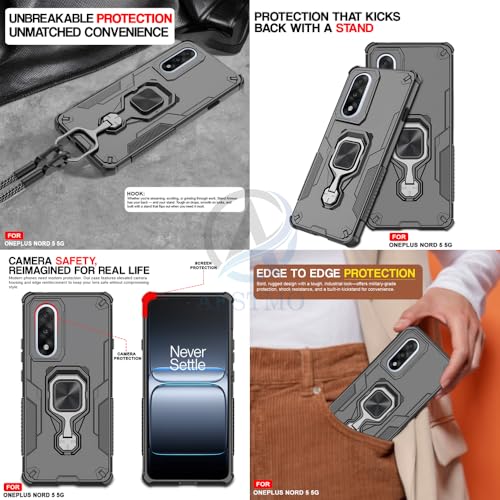 Image of AESTMO Armor Back Cover for OnePlus Nord 5 5G | Ring Holder & Kickstand & Camera Protection in-Built | 360 Degree Protection Back Case Cover (Black)