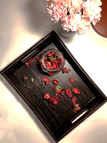 Ezdc Wooden Tray, Coffee Table Tray, Ottoman Tray Dark Brown 16 X 12” Modern Aesthetic Decorative Serving Tray With Handles For Drinks And Food #TOP6