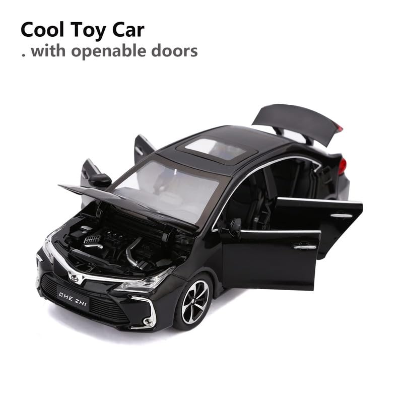 Image of Kids Model 1:32 Corolla Die Cast Metal Car Pull Back Action Opening Doors with Realistic Engine Sound Lights Toy Car Gift for Boys - Black