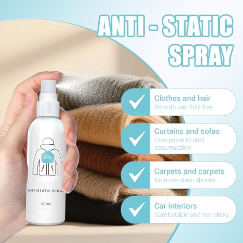 3 Flaschen Antistatik Spray Kleidung, Multifunktional Antistatik Spray, Lang Anhaltende Antistatische Eigenschaften, Glättet Falten, für Kleidung, Textilien, Möbel und Automobile