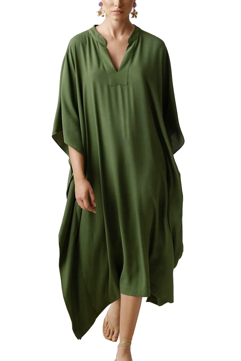 YouKD Vestido largo de caftán bohemio para mujer, vestido de playa para cubrir el traje de baño, talla grande