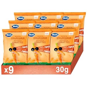 Hero – Snack Bâtonnets Carotte, Sans Sucre, Sans Gluten, Sans Huile de Palme ni Allergènes, Origine Naturalle, Produit Écologique – Pack de 9x30gr