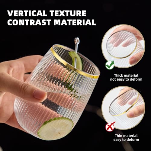 Image of Lueumxc 36 Pack Plastic Wine Glasses, 15Oz Gold Rim Origami Disposable Wine Glasses Unbreakable Clear Plastic Cocktail Glasses Recyclable Shatterproof Reusable Wine Cups