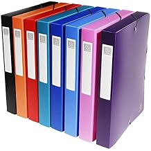 Exacompta PP Opaque Elasticated Filing Box, A4, 40 mm Spine - Assorted Colours, Pack of 8