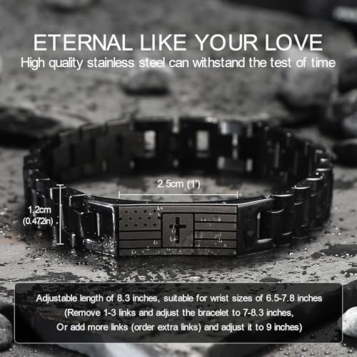 HSM Christian Bracelet for Men– Mens Bracelet with Bible Verse, Faith & Patriotic Stainless Steel Bracelets for Men, Religious Gift for Husband, Dad, Son – Adjustable2