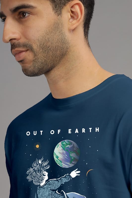 Image of XENOVAURBAN Men's Graphic Printed RN-Earth Round Neck Regular and Plus Size Cotton T-Shirt