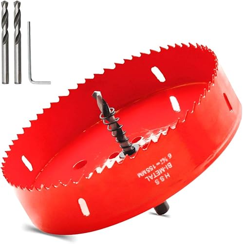 Hordion Herramienta de perforación de sierra bimetálica de sierra de agujero de 6.102 in6.1 pulgadas con broca giratoria y llave hexagonal L para