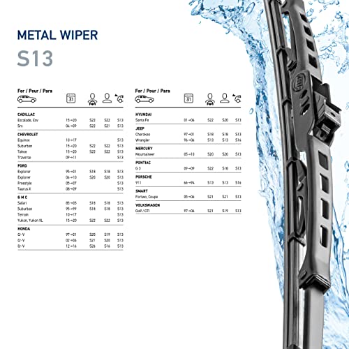 Image of Hella OE Quality 13 Inch All Seasons Streak-Free Rubber Standard Wiper Blade (Single Blade) fit select Cadillac Chevrolet Ford GMC Honda Hyundai Jeep Mercury Pontiac Porsche Volkswagen / 398114013