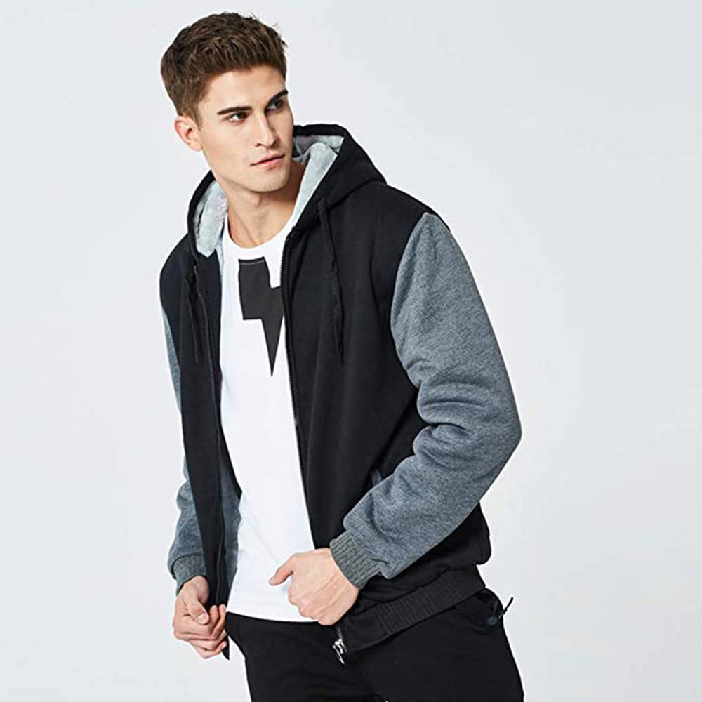 LBL Homme Hiver Chaud Sweats à Capuche Zippé Épaisse Veste de Manches Longues
