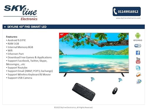 تلفزيون LED بدون إطار FHD عالي الدقة 43 بوصة من سكاي لاين