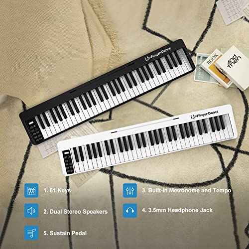 Finger Dance 61 Key Folding Piano Keyboard, Upgrand Imitation Wood Texture Keyboard Portable Piano, Bluetooth & Midi, Foldable Keyboard Piano For Beginner - Pearl White #TOP5