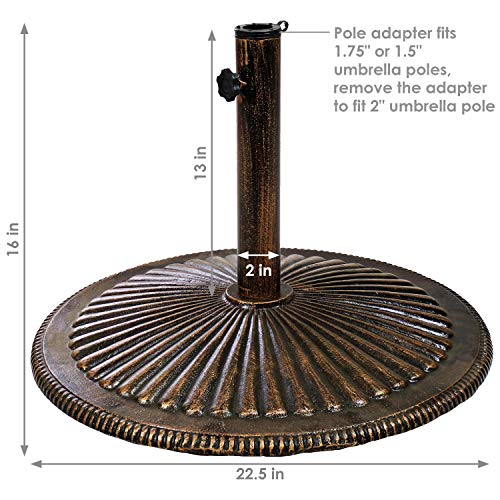 Sunnydaze 22-Inch Diameter Round Cast Iron Patio Umbrella Base With Ridged Design - Bronze Finish - Outdoor Heavy Duty Metal Backyard Furniture Decor Accessory #TOP2