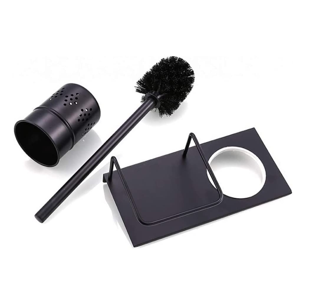 Cepillo Baño Escobillas De Baño para con Soporte Escobilla Montada En La Pared Acero Inoxidable Negro Estante Almacenamiento para Limpieza Profunda Escobillas Portaescobillas(Punching)