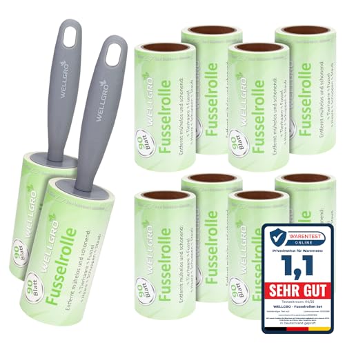 WELLGRO 10er Set Fusselrollen - 10 Rollen mit je 90 Blatt + 2 Abroller, 900...