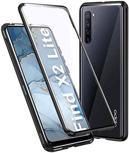 Coque Magnétique pour Oppo Find X2 Lite Adsorption Magnétique Housse,360 Degrés Antichoc Avant et arrière Transparent Verre trempé Métal Frame Cover Case - Noir Cover