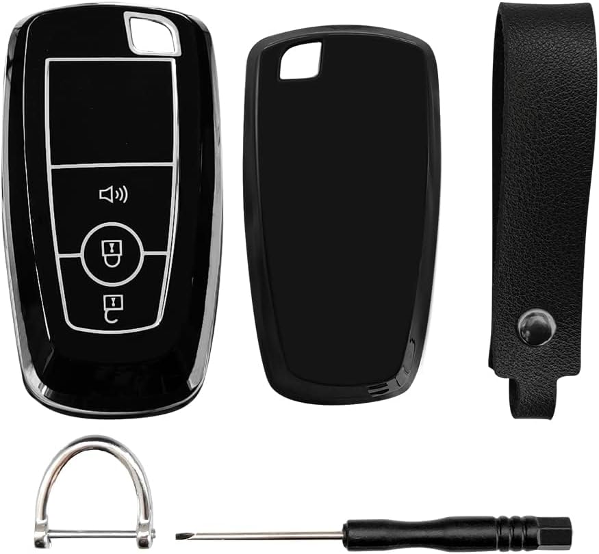Muslogy Key Fob Cover for Maverick F150 250 EcoSport Edge Explorer Ranger Key Case Keychain Compatible with Ford 2021-2024