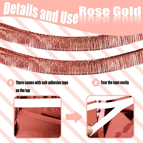 Image of 6 Pack 10 Feet Rose Gold Foil Fringe Garland Metallic Tinsel Streamers Banner Wall Hanging Curtain Backdrop Banner for Parade Floats, Thanksgiving, Christmas, Birthday, Halloween Party Decorations