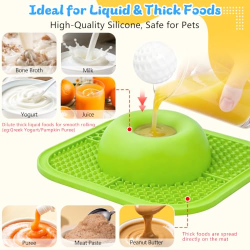 Image of Slow Feeder Dog Bowls & Lick Mat for Liquid and Thick Treat, Anti-Slip Dog Lick Bowl with Interactive Rolling Ball, 5 /6 Cup Pup Licking Toy for Large Medium Small Dogs and Cats-Large Green