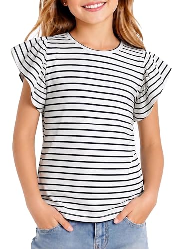 Image of Girls' Summer Shirts Cute Tops Ruffle Sleeve Crew Neck Casual Tees