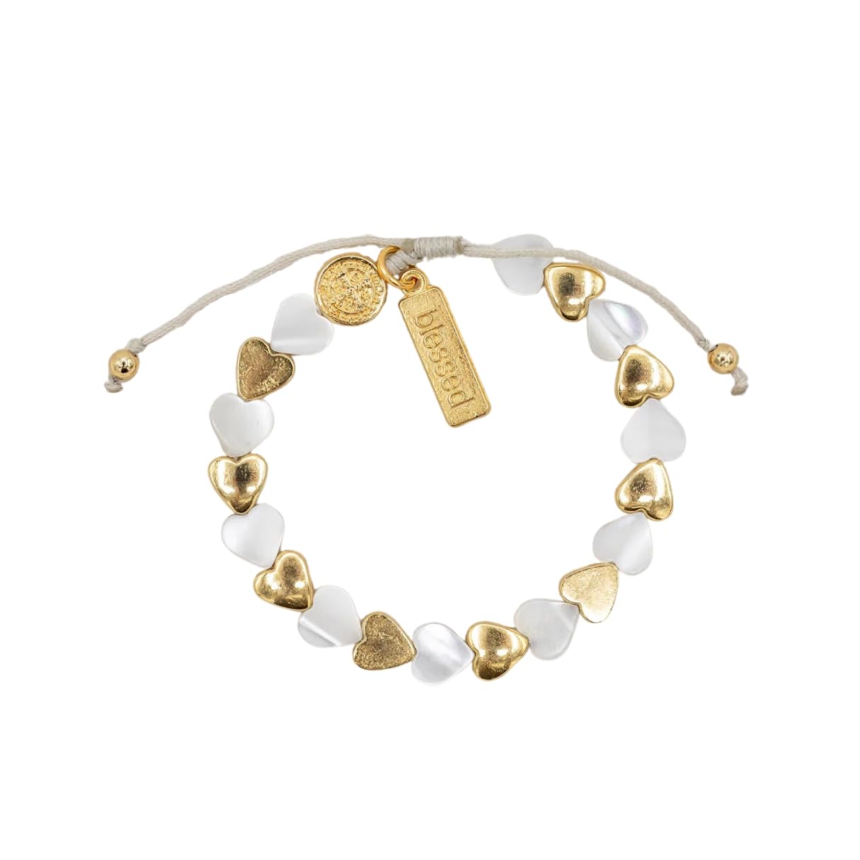 My Saint My Hero "Sisters of the Heart Beaded Bracelet – A Handwoven Symbol of Friendship, Faith & Sisterhood - With Hearts and St. Benedictine Medal